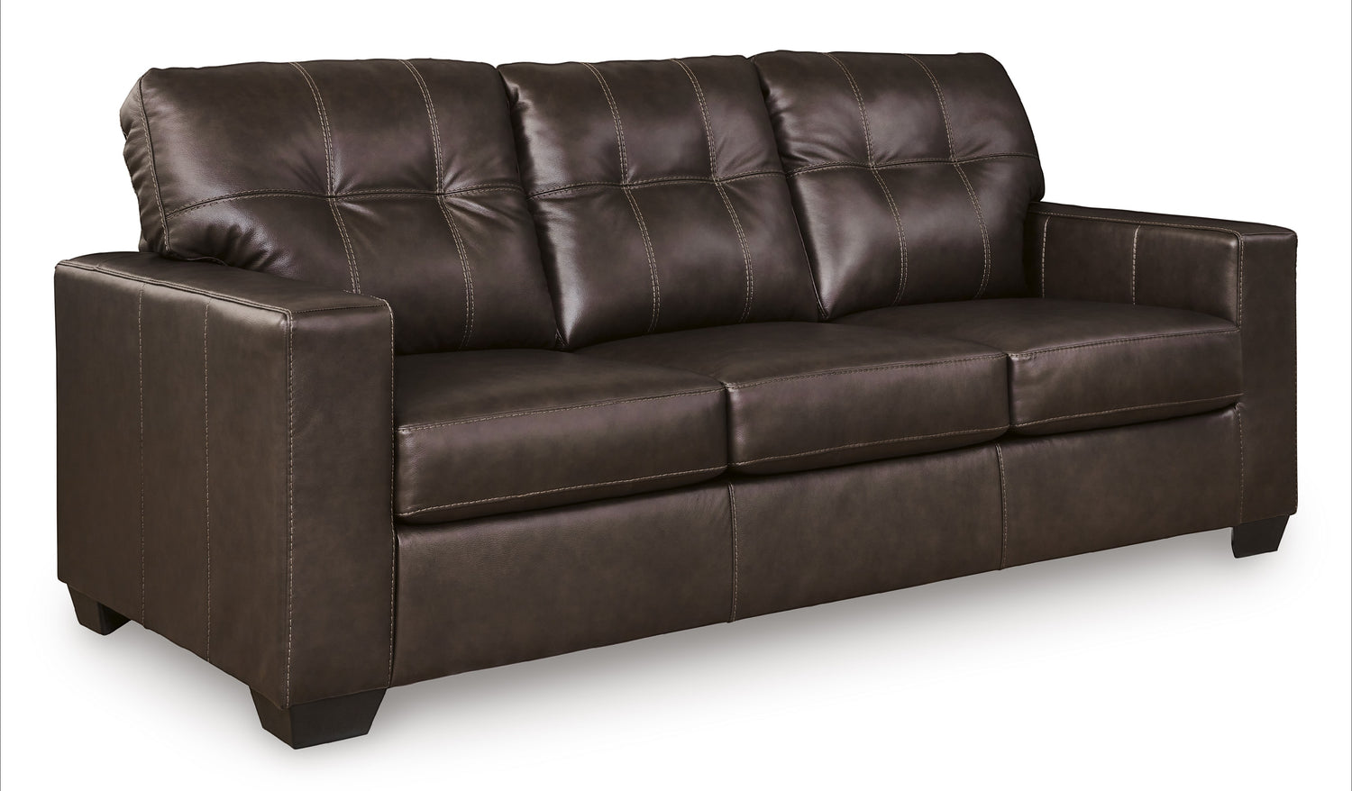 TOCO Meubles Sofa-lit Sacha marron foncé en cuir capitonné avec coutures contrastantes, 3 places, design moderne.