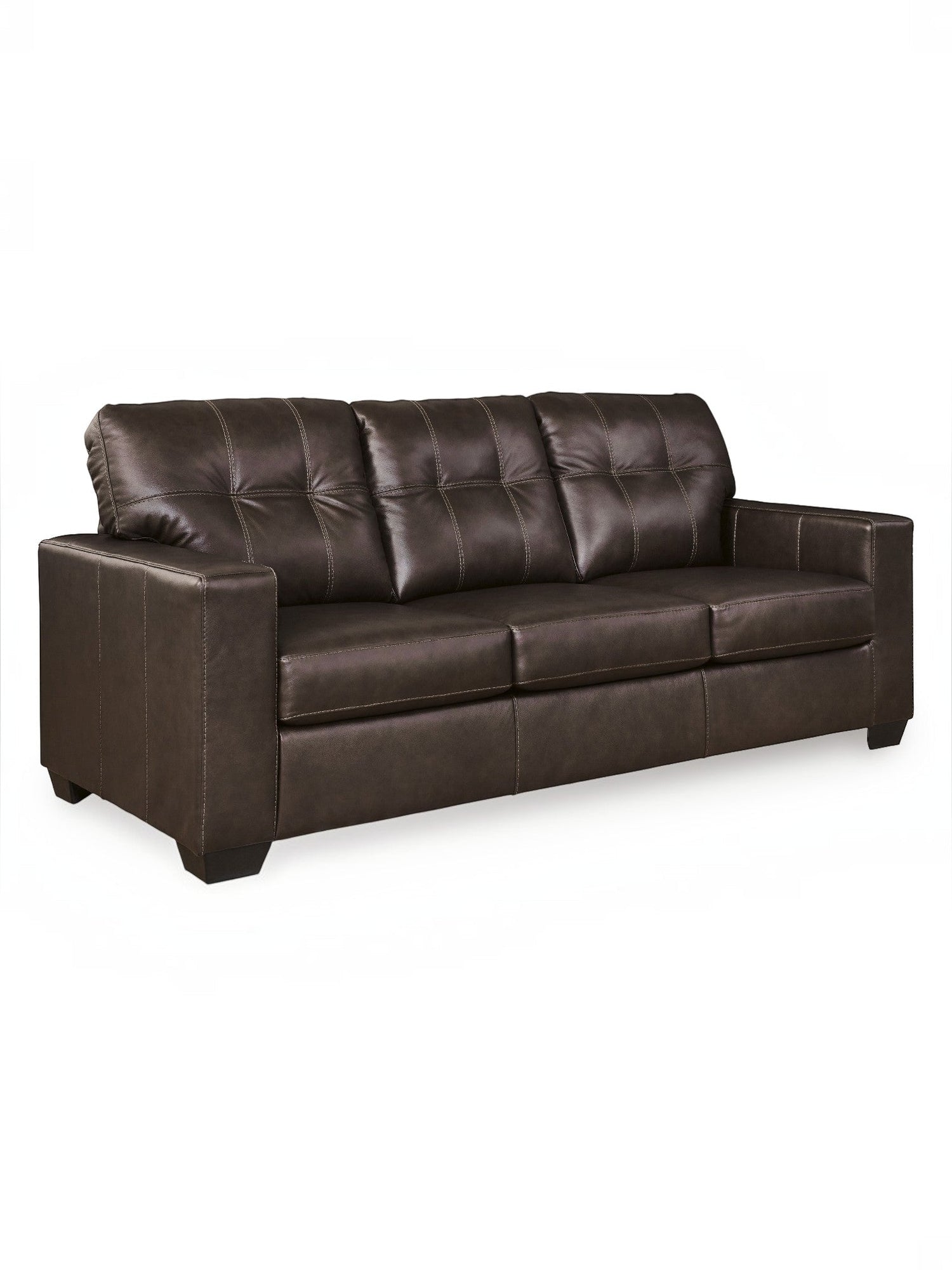 TOCO Meubles Sofa-lit Sacha marron foncé en cuir capitonné avec coutures contrastantes, 3 places, design moderne.