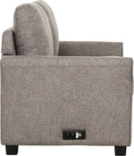 Toco Meubles Sofa-lit Sana gris chiné en tissu avec prises USB intégrées et prises électriques.