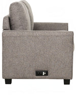 Toco Meubles Sofa-lit Sana gris chiné en tissu avec prises USB intégrées et prises électriques.