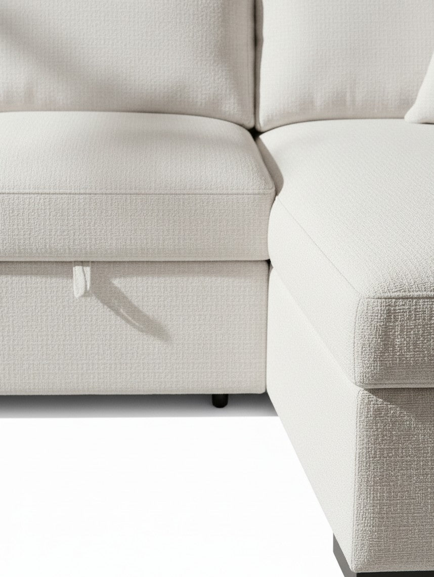 Sofa-lit sectionnel beige TOCO Meubles avec mécanisme de couchage coulissant et texture en tissu tissé