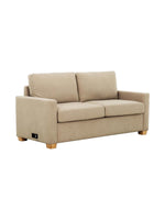 Sofa-lit sectionnel Zola par TOCO Meubles en tissu beige avec pieds en bois clair et port USB intégré