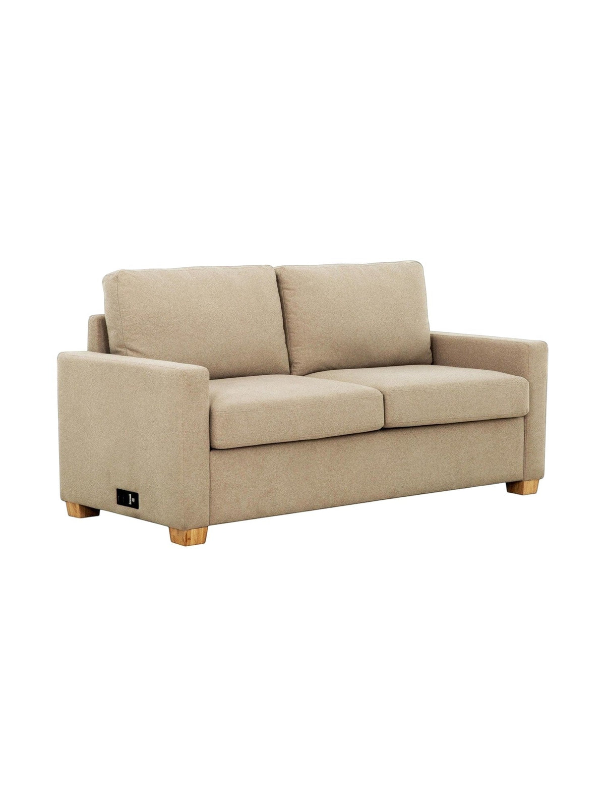 Sofa-lit sectionnel Zola par TOCO Meubles en tissu beige avec pieds en bois clair et port USB intégré