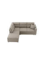 Sofa-lit sectionnel Émilio de TOCO Meubles en tissu beige avec méridienne, rangement intégré et lit gigogne