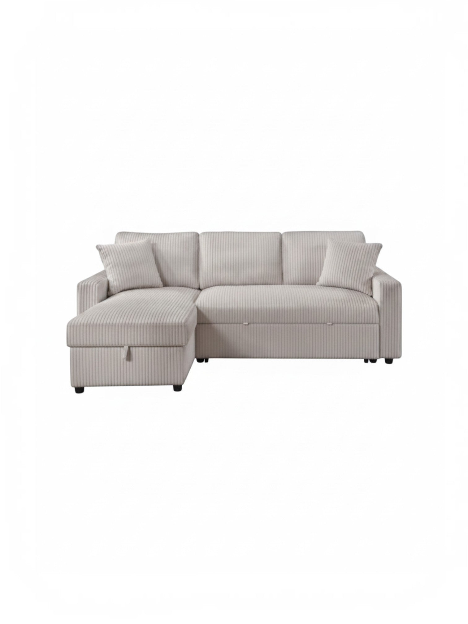 Sofa-lit sectionnel beige TOCO Meubles avec méridienne de rangement réversible et deux coussins décoratifs