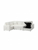 Sofa-lit sectionnel Célio blanc en velours côtelé avec rangement intégré, proposé par TOCO Meubles.