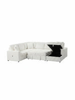 Sofa-lit sectionnel Célio blanc en velours côtelé avec rangement intégré, proposé par TOCO Meubles.
