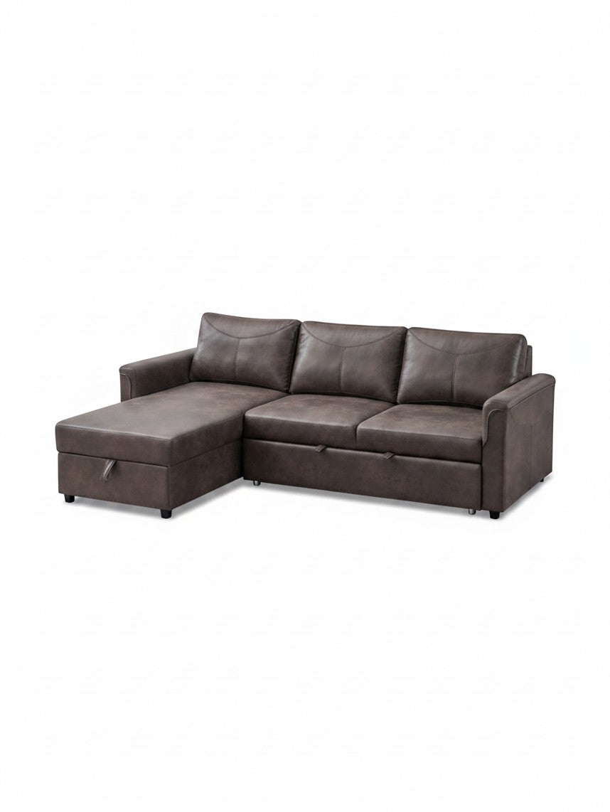 Sofa-lit sectionnel Eden TOCO Meubles en tissu brun avec méridienne et fonction convertible