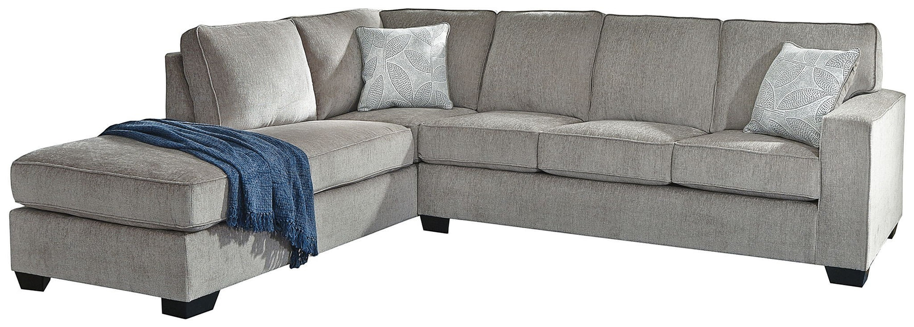 TOCO Meubles Sofa-lit sectionnel Marcel gris en tissu avec coussins décoratifs et jeté bleu.