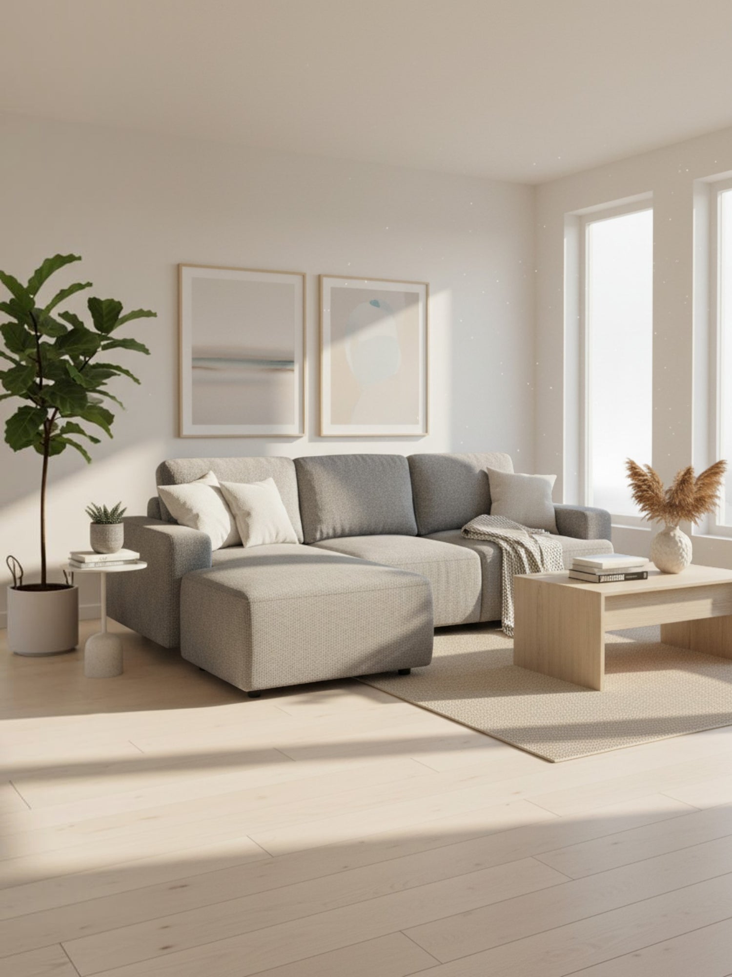 Sofa-lit sectionnel Matteo gris TOCO Meubles au design moderne et japandi avec finitions arrondies dans un salon