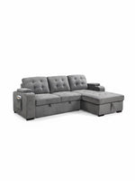 Sofa-lit sectionnel gris TOCO Meubles avec méridienne, dossiers capitonnés, porte-gobelets et pochette de rangement