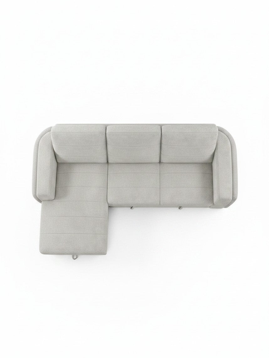 Sofa-lit sectionnel Montel de TOCO Meubles en tissu gris clair avec méridienne, vue de dessus
