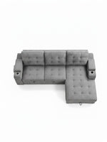 Sofa-lit sectionnel gris TOCO Meubles avec méridienne, porte-gobelets intégrés et assise capitonnée vue de dessus