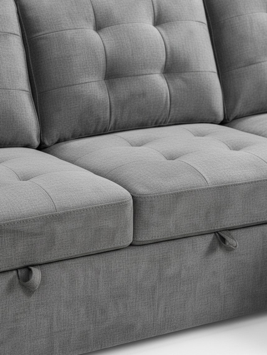 Sofa-lit sectionnel Orée gris de TOCO Meubles avec assises capitonnées et mécanisme de conversion