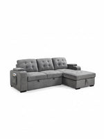 Sofa-lit sectionnel gris TOCO Meubles avec méridienne, dossiers capitonnés, porte-gobelets et pochette de rangement