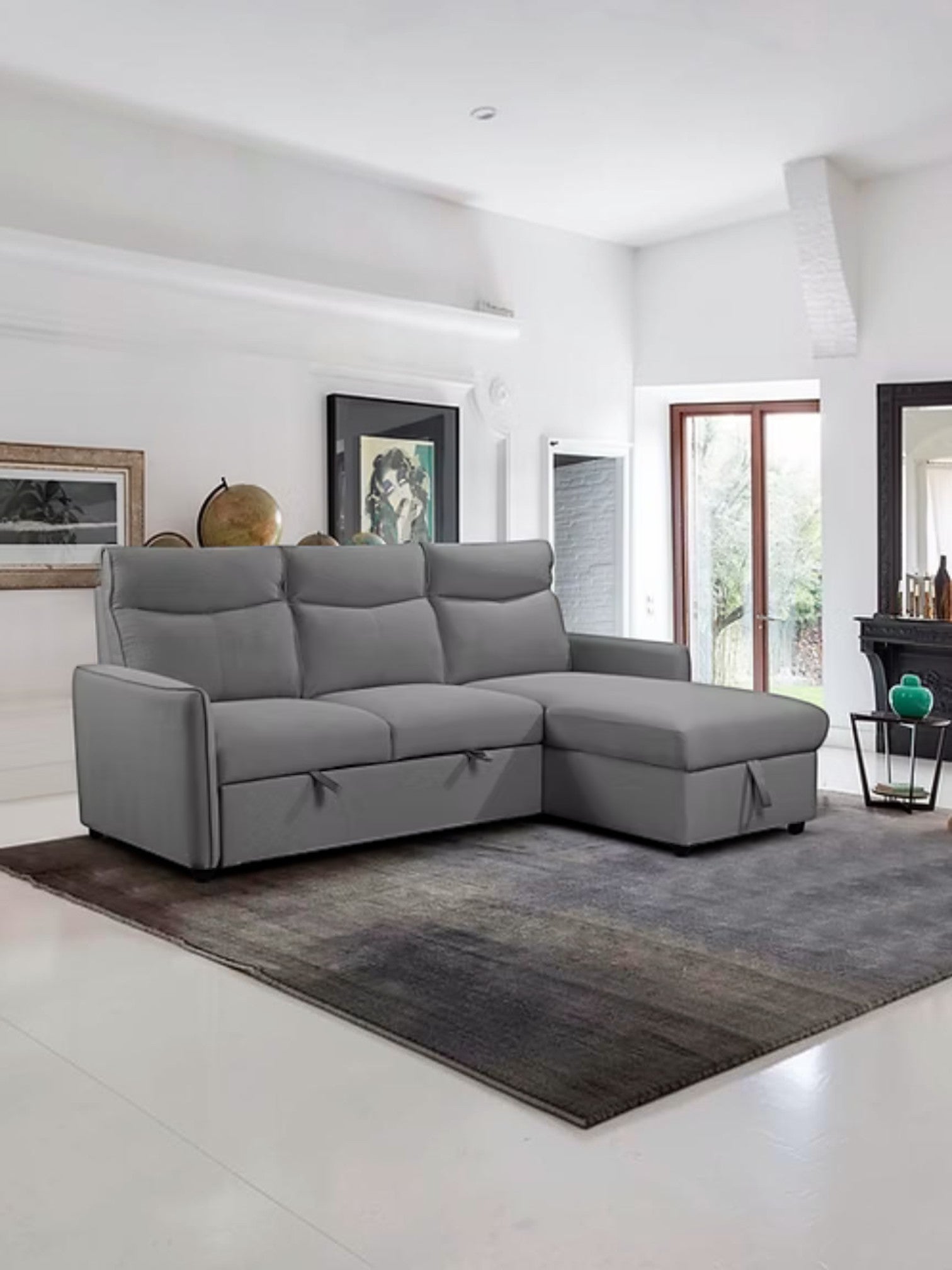Sofa-lit sectionnel gris Olympe avec méridienne réversible de TOCO Meubles dans un salon moderne