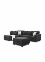 Sofa-lit sectionnel Marcel en tissu gris foncé avec pouf assorti, proposé par TOCO Meubles pour un salon moderne.