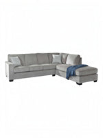 TOCO Meubles Sofa-lit sectionnel Marcel gris en tissu avec coussins décoratifs et jeté bleu.