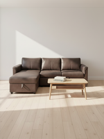 Sofa-lit sectionnel Eden marron de TOCO Meubles avec méridienne dans un salon lumineux au style minimaliste
