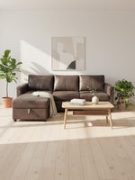 Sofa-lit sectionnel Eden marron de TOCO Meubles avec méridienne dans un salon moderne et lumineux