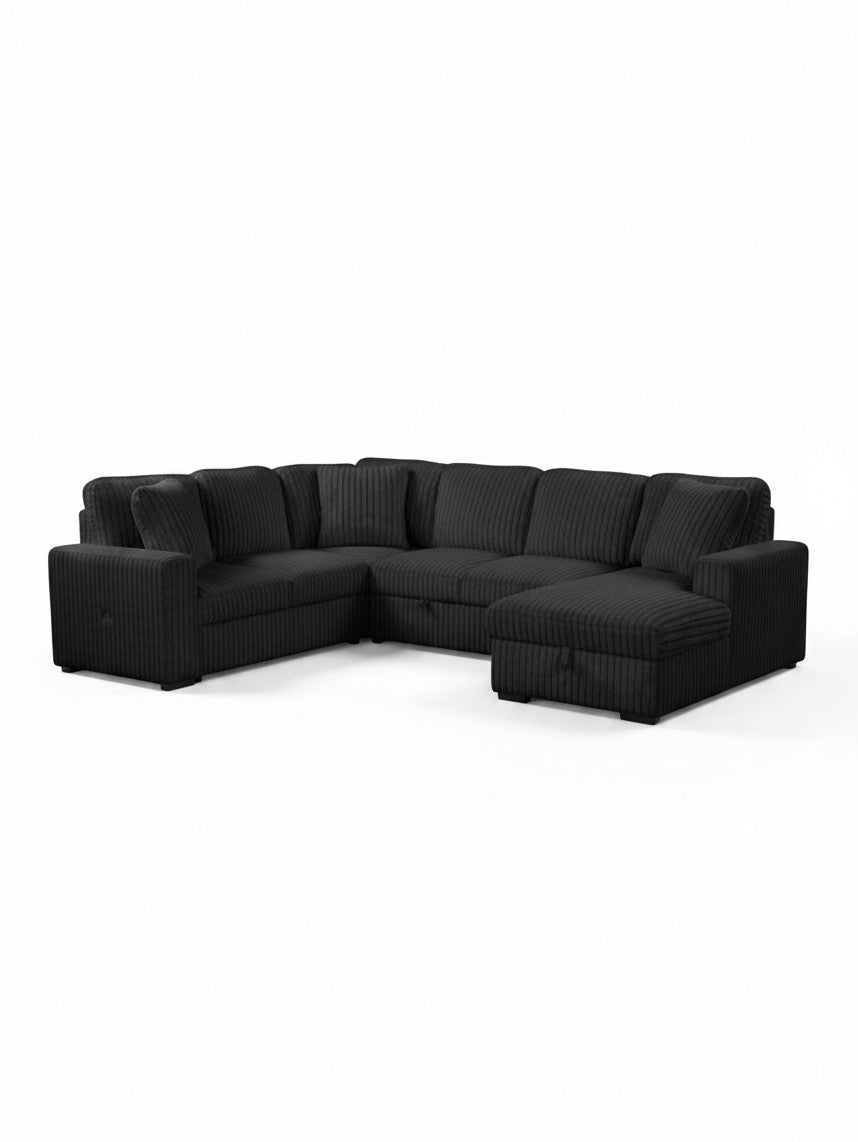 Sofa-lit sectionnel noir TOCO Meubles en tissu texturé avec méridienne et fonction convertible