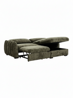 Sofa-lit sectionnel Morgan de TOCO Meubles en tissu vert olive avec méridienne de rangement et mécanisme convertible