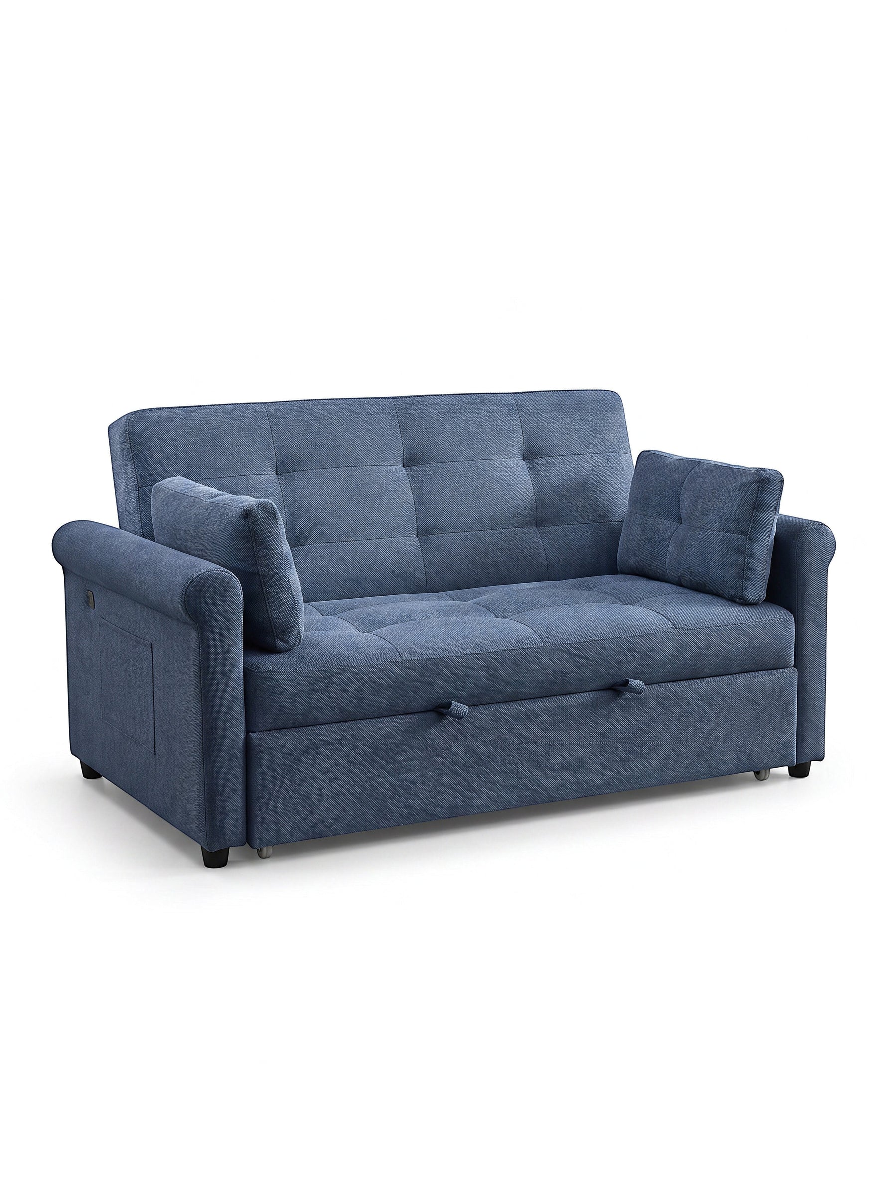 Sofa-lit Thomas de TOCO Meubles en tissu bleu avec dossier capitonné et accoudoirs arrondis