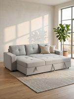 Sofa-lit Zena gris clair de TOCO Meubles avec méridienne convertible, design moderne et confortable