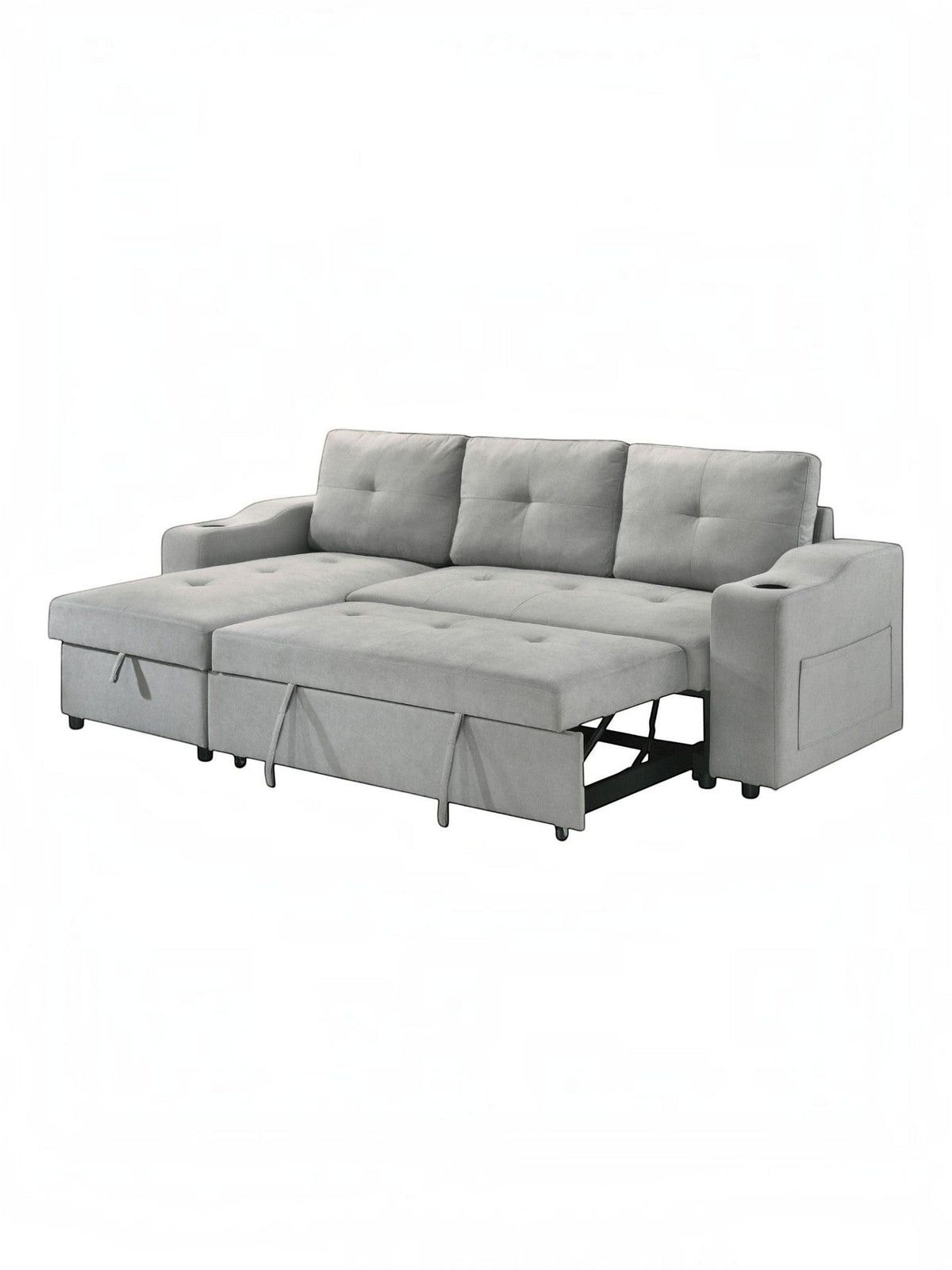 Sofa-lit Zena gris de TOCO Meubles avec fonction convertible, méridienne et porte-gobelets intégrés