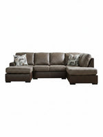 Sofa-lit d'angle Zuri par TOCO Meubles en aspect cuir marron avec méridiennes et coussins décoratifs à motifs