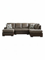 Sofa-lit d'angle Zuri par TOCO Meubles en aspect cuir marron avec méridiennes et coussins décoratifs à motifs
