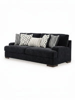 Canapé Mistral TOCO Meubles en tissu noir texturé avec coussins décoratifs à motifs géométriques