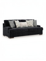 Canapé Mistral TOCO Meubles en tissu noir texturé avec coussins décoratifs à motifs géométriques