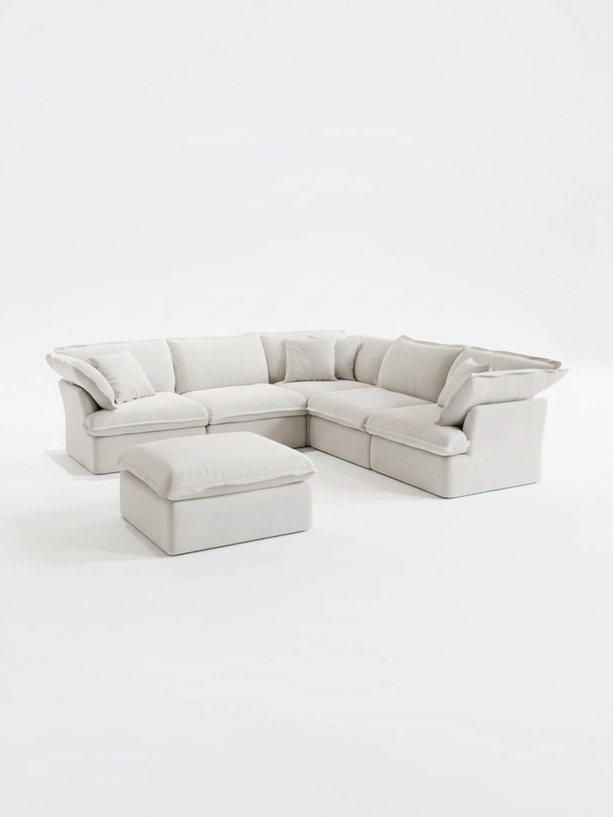 Sofa modulaire TOCO Meubles Luna blanc 5 morceaux avec ottoman assorti et coussins confortables