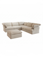 Sofa modulaire beige TOCO Meubles Luna avec 5 sections et ottoman assorti au design confortable et moderne