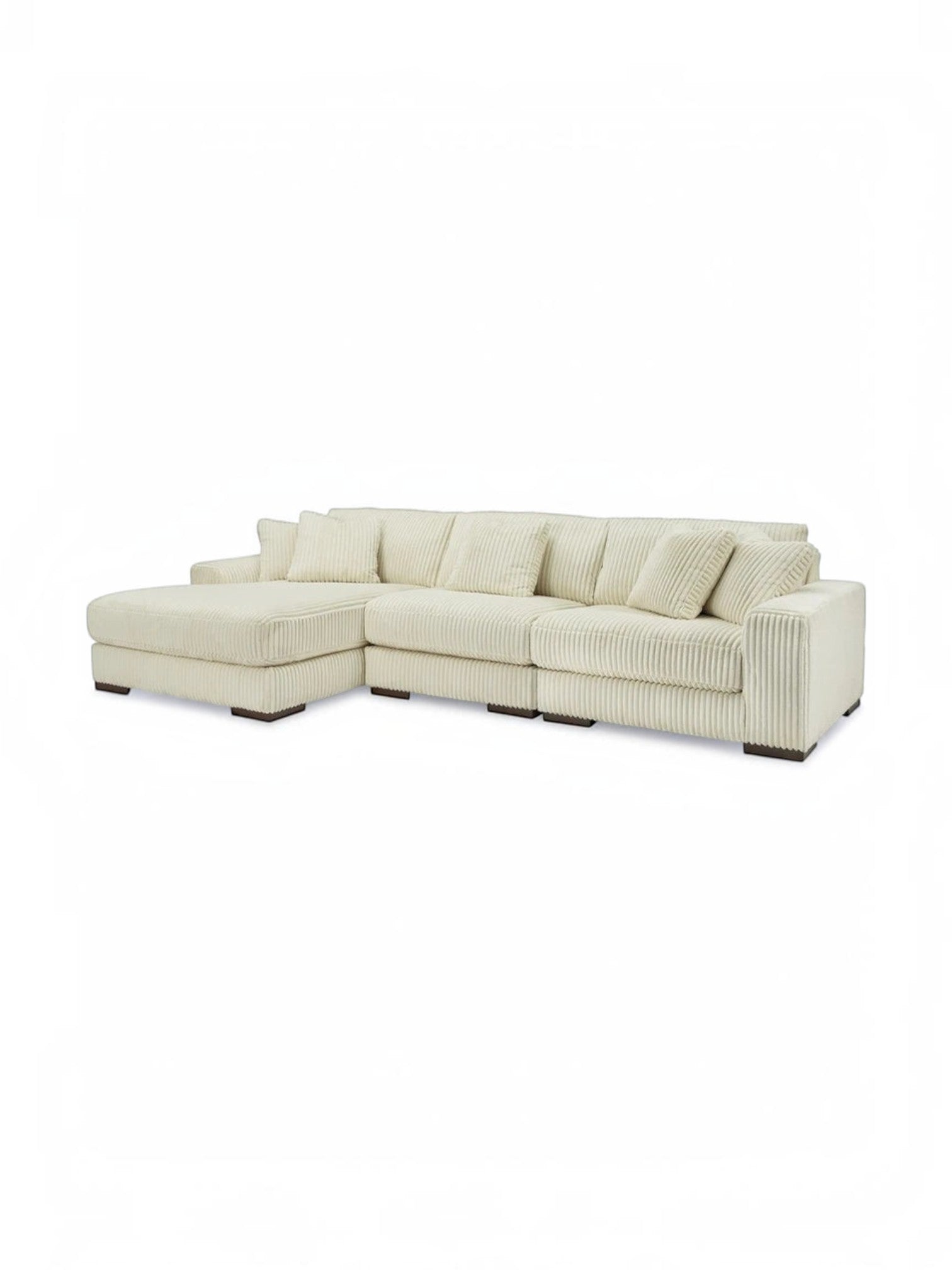 Sofa modulaire Manoa TOCO Meubles en velours côtelé beige avec méridienne et coussins décoratifs