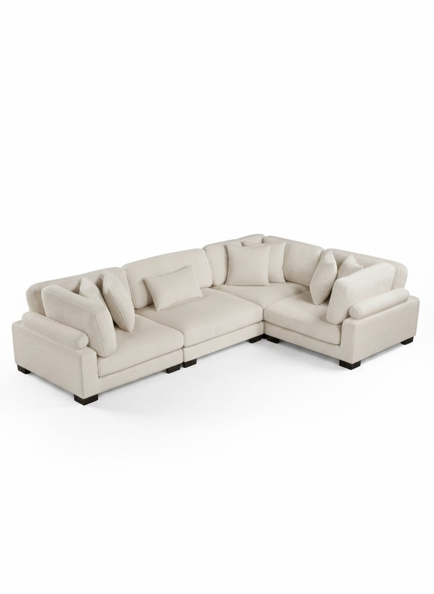 Sofa modulaire d'angle Traverse par TOCO Meubles en velours côtelé beige avec coussins moelleux