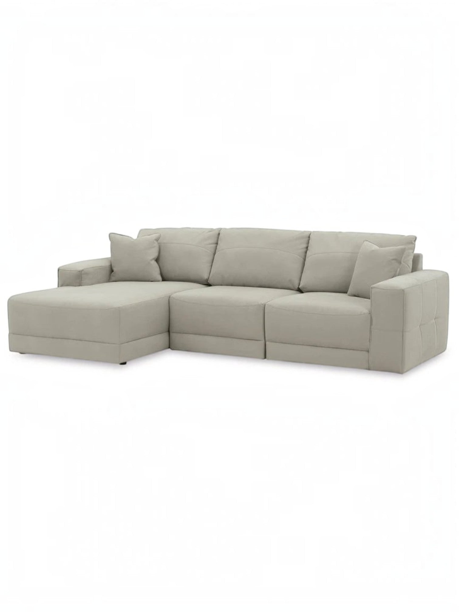 Sofa modulaire Soris de TOCO Meubles en tissu beige avec méridienne et coussins décoratifs