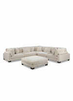 Sofa modulaire d'angle TOCO Meubles en velours côtelé beige avec pouf assorti et coussins décoratifs