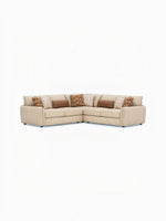 Sofa modulaire d'angle beige TOCO Meubles avec coussins décoratifs texturés et en cuir marron