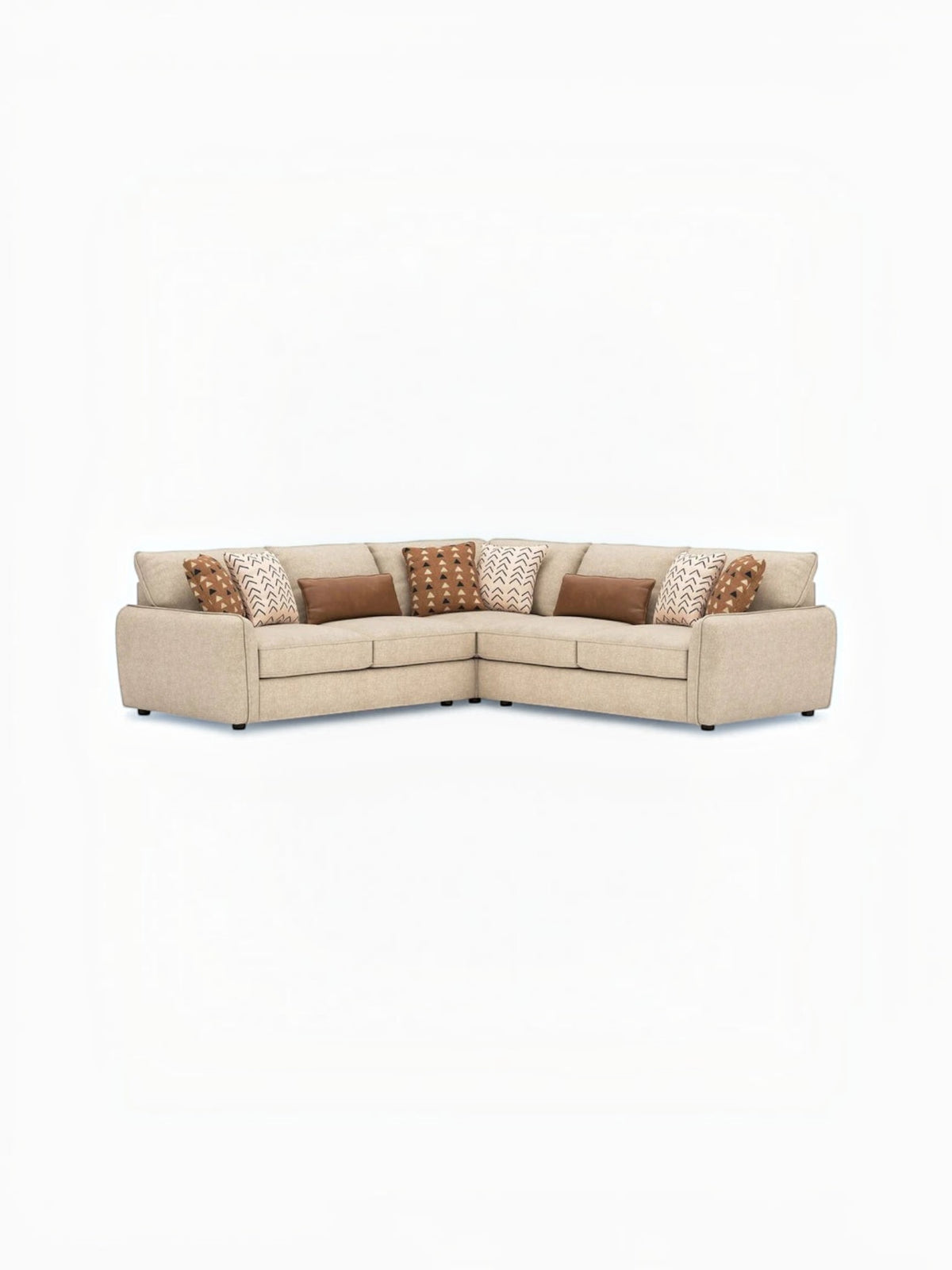 Sofa modulaire d'angle beige TOCO Meubles avec coussins décoratifs texturés et en cuir marron