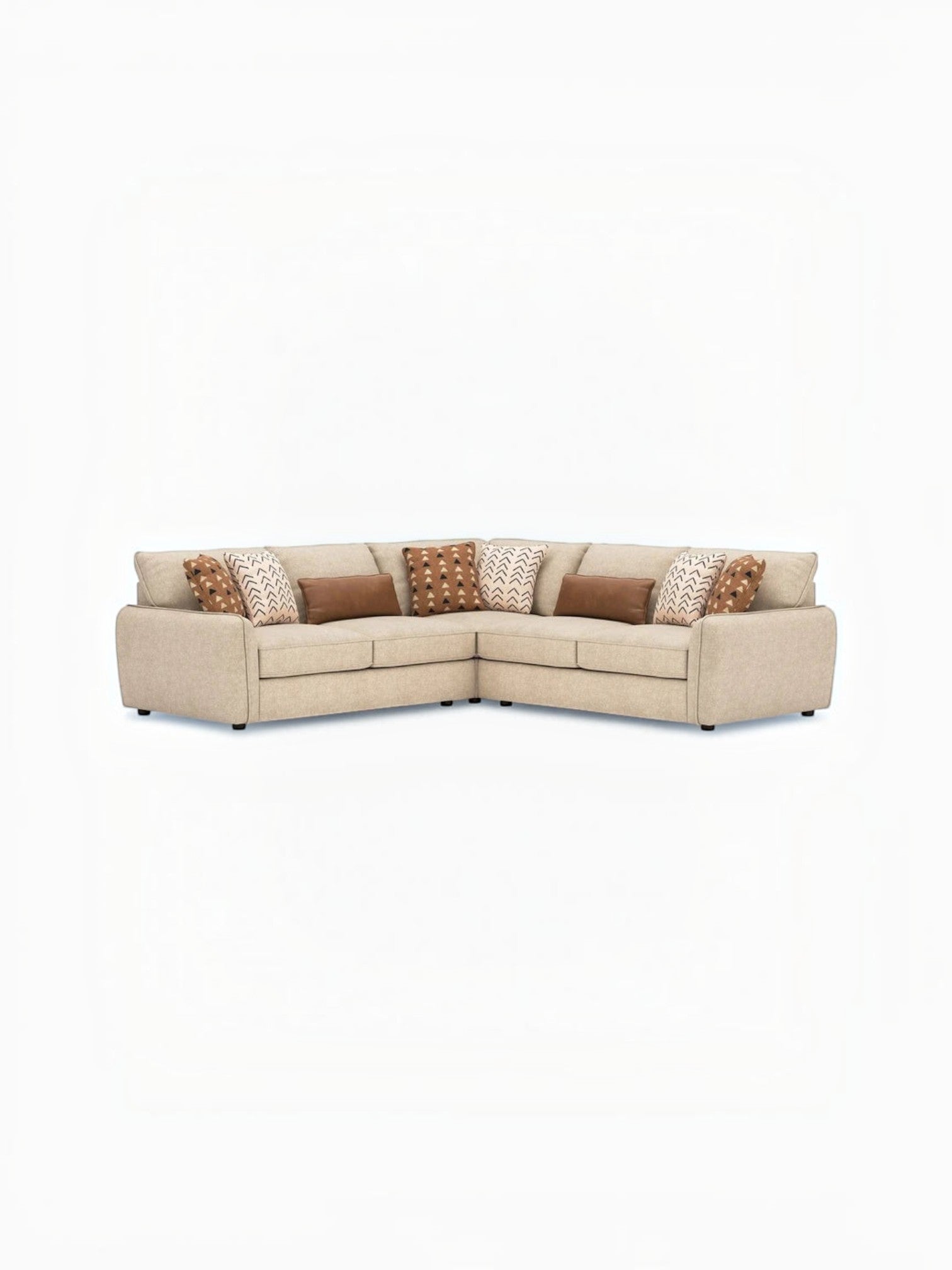 Sofa modulaire d'angle beige TOCO Meubles avec coussins décoratifs texturés et en cuir marron