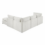 Sofa modulaire d'angle TOCO Meubles Montrose en tissu chenille beige avec pouf, vue arrière sur fond blanc