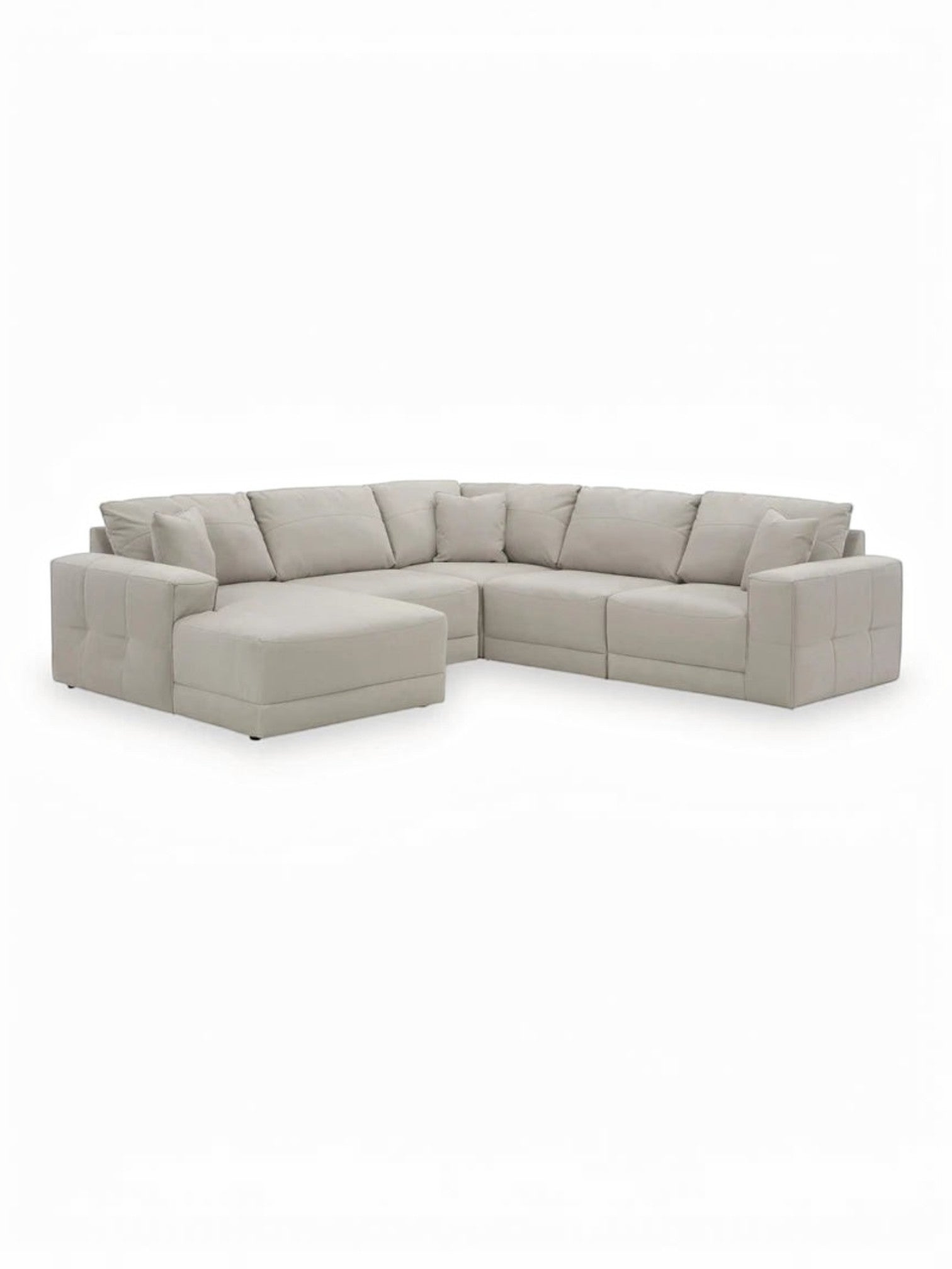 Sofa modulaire Soris de TOCO Meubles en tissu beige avec méridienne et coussins décoratifs
