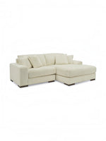 Sofa modulaire Manoa TOCO Meubles en velours côtelé blanc cassé avec méridienne et coussins décoratifs