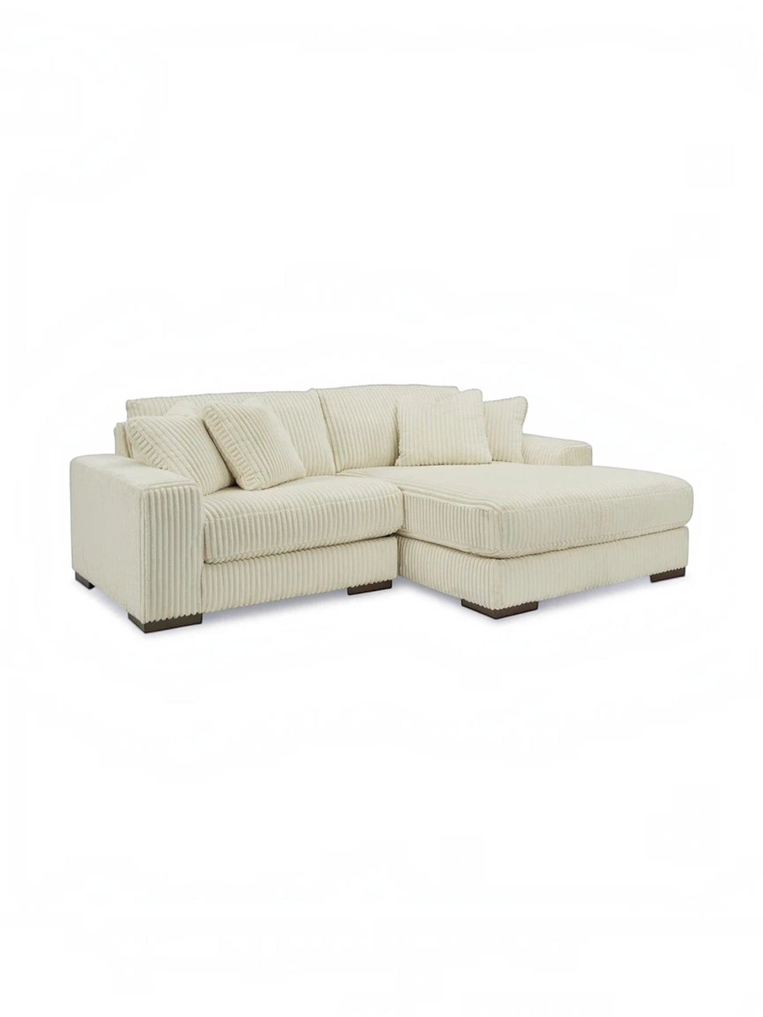 Sofa modulaire Manoa TOCO Meubles en velours côtelé blanc cassé avec méridienne et coussins décoratifs