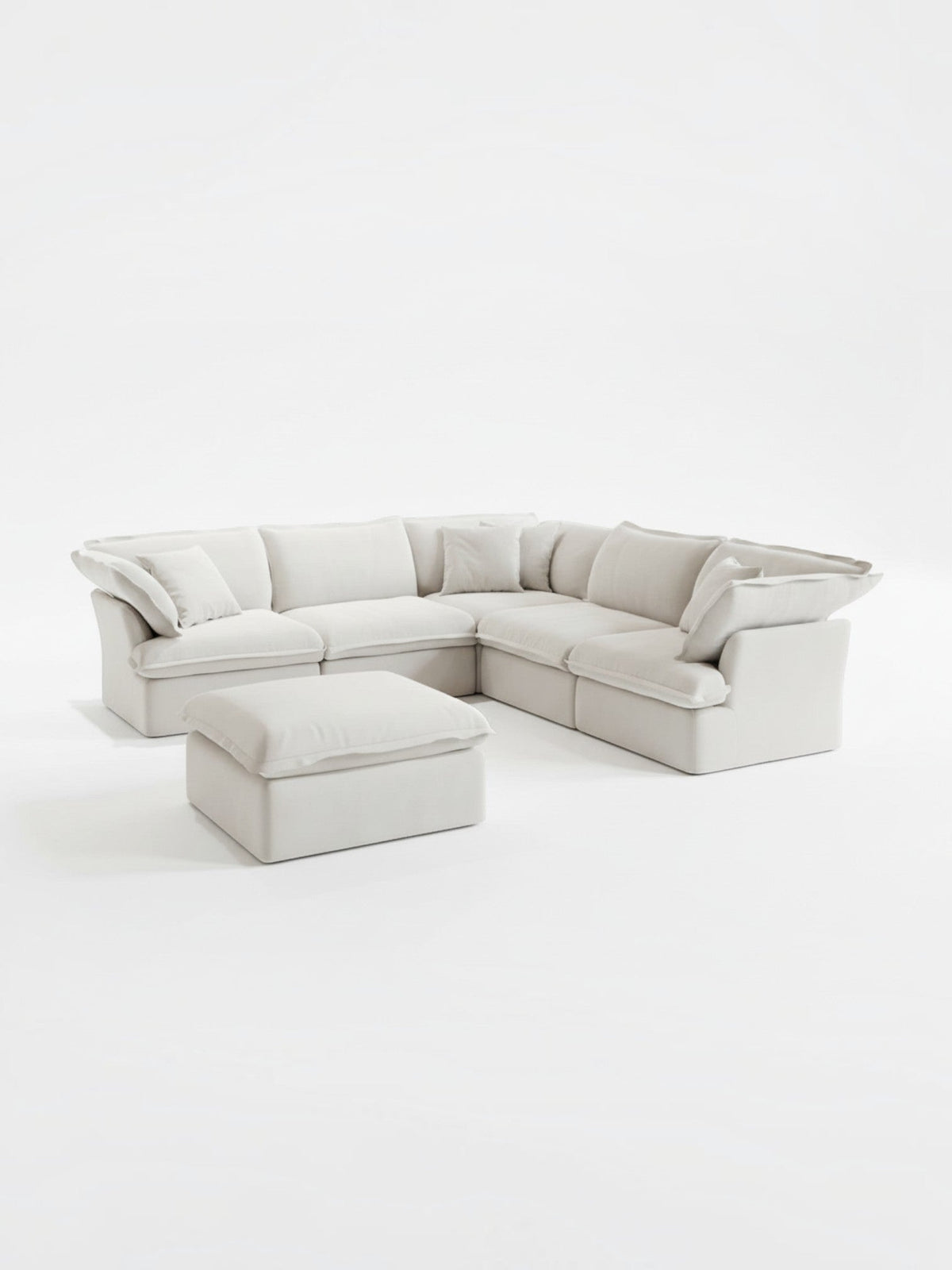 Sofa modulaire Luna 5 morceaux avec ottoman en tissu blanc cassé de TOCO Meubles dans un style contemporain