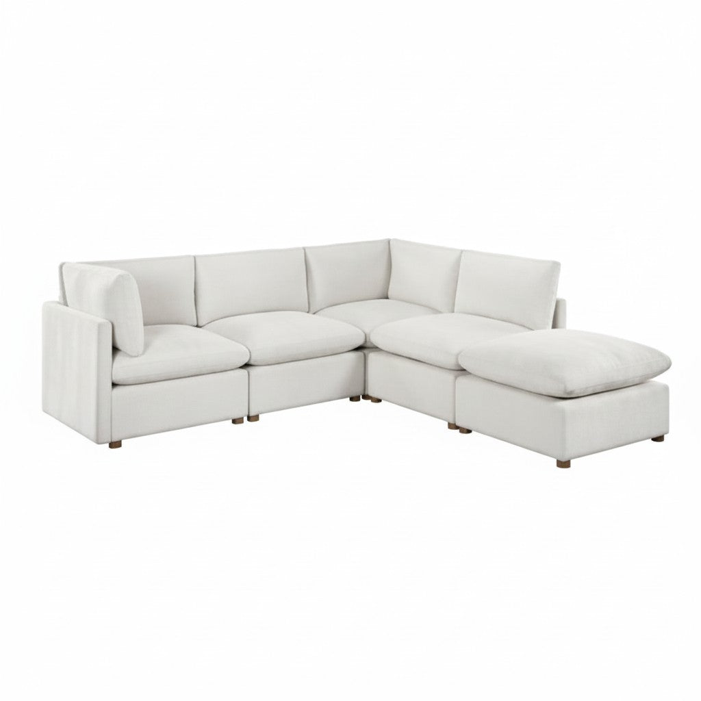 Sofa modulaire d'angle TOCO Meubles Montrose en chenille beige avec pouf assorti et assise profonde confortable