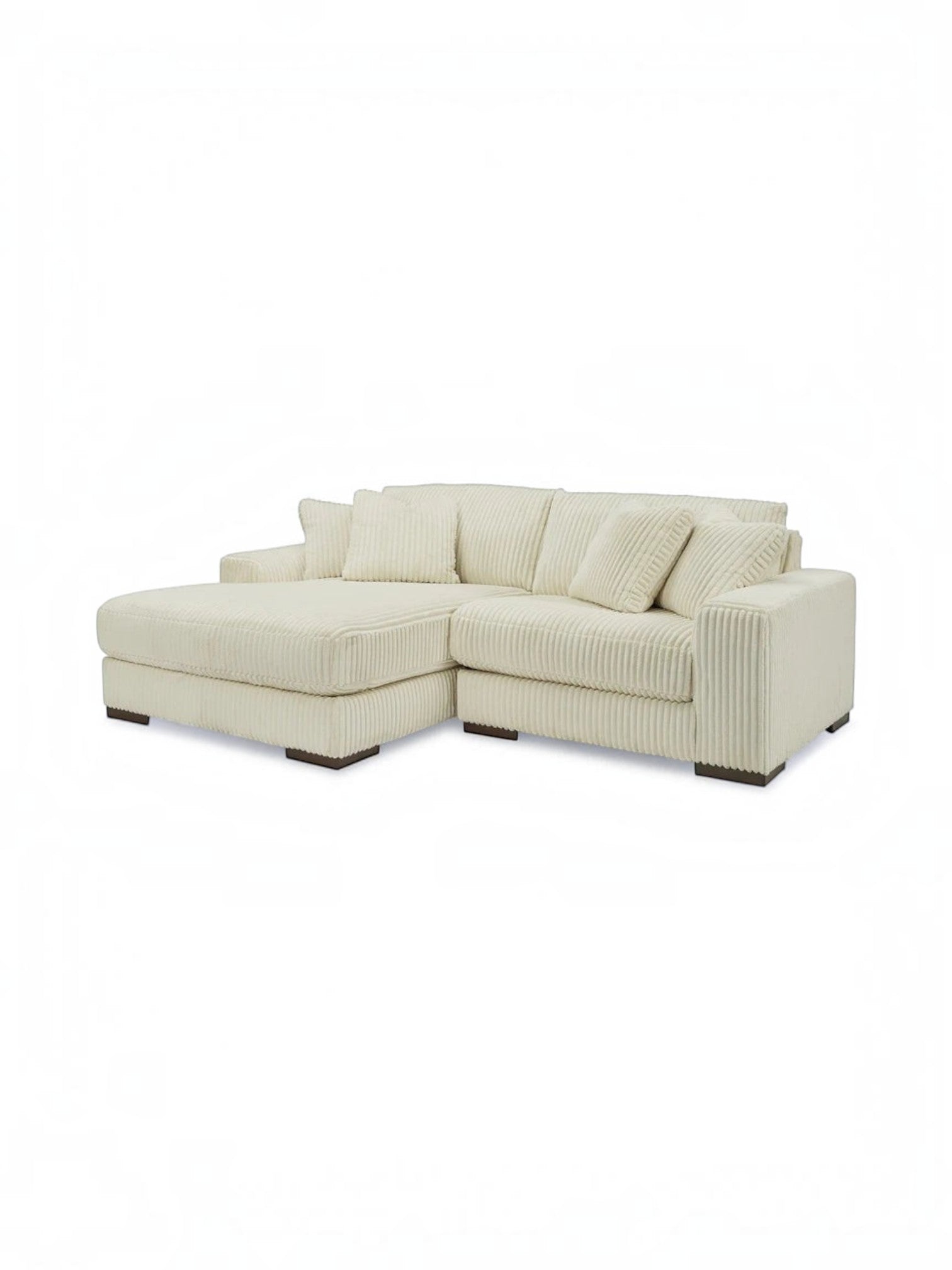Sofa modulaire TOCO Meubles Manoa en tissu côtelé blanc cassé avec méridienne et coussins assortis