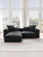 Sofa modulaire Nola de TOCO Meubles en velours côtelé gris foncé avec deux sections et un ottoman assorti